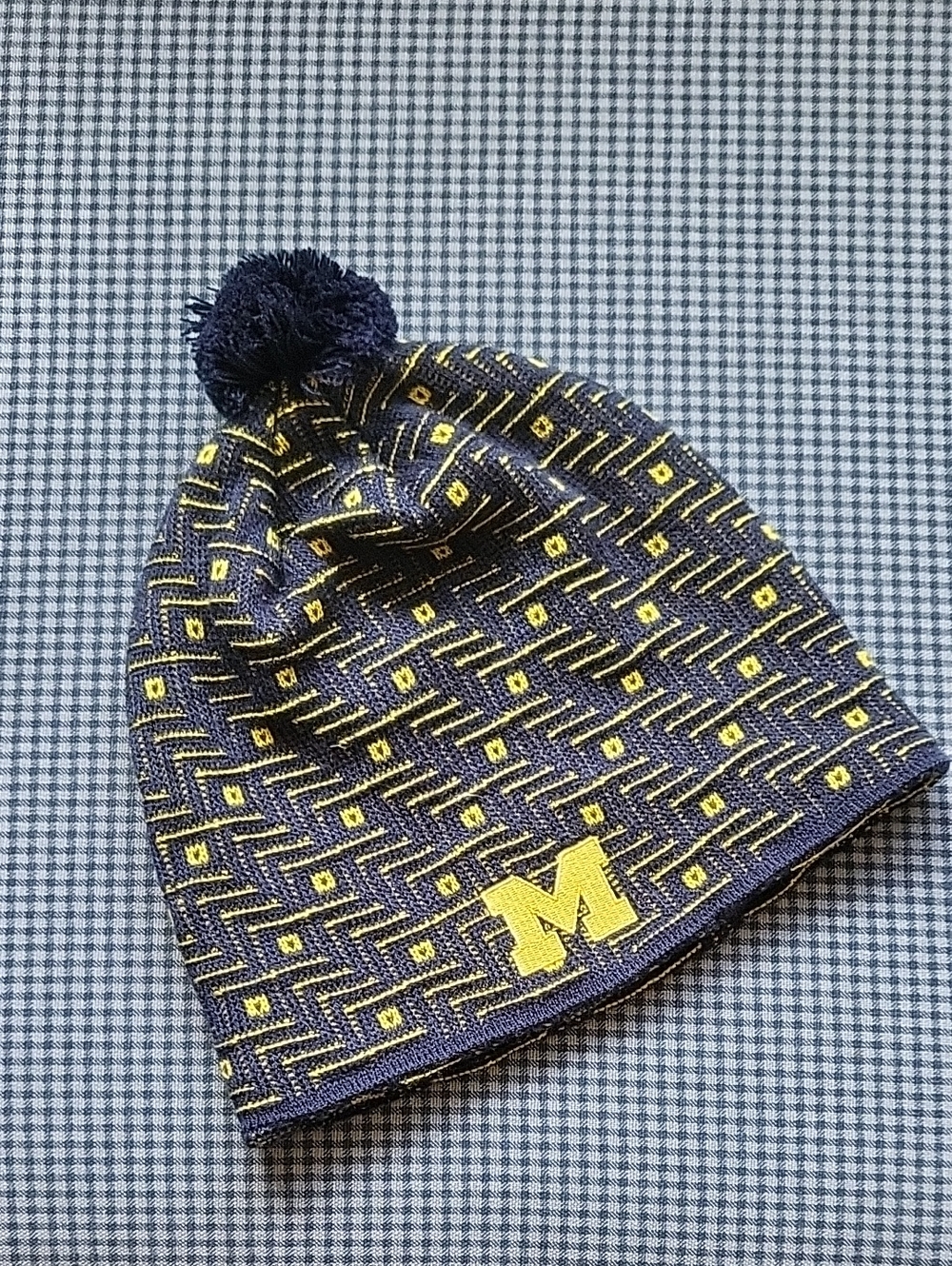 University of Michigan Logo Navy and Yellow Pom Beanie